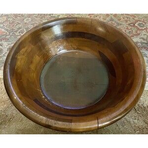 Vintage Hellerware 17" Wooden Centerpiece Bowl Rustic Farmhouse Serving Decor